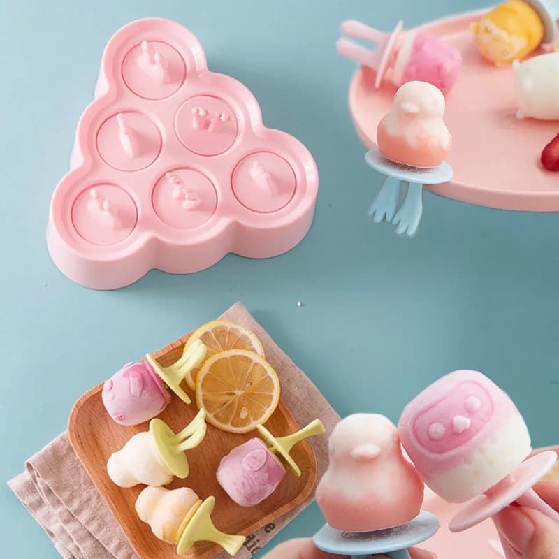 Cartoon Animal Silicone Popsicle Mold Chocolate Candy Cake Baking Mould Pudding Cheese Stick Making Set DIY Ice Cream Box Gift