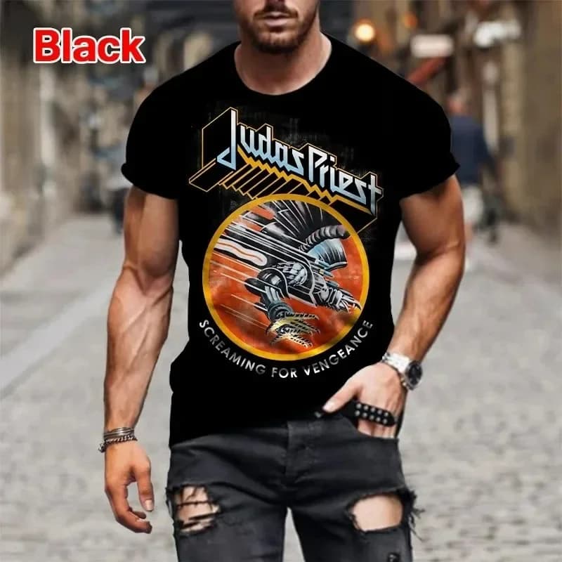 2024 Summer New Hot Rock Judas Priest Band 3D Printed Men's T-shirt Hip Hop Style Plus Size Loose Comfortable Breathable Top