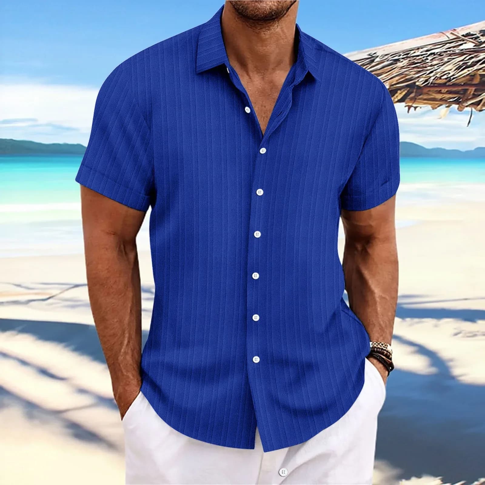 Summer Men's High-quality Striped Short Sleeved Shirt, New Luxury Fashion, Business Casual Beach Breathable Cool Top