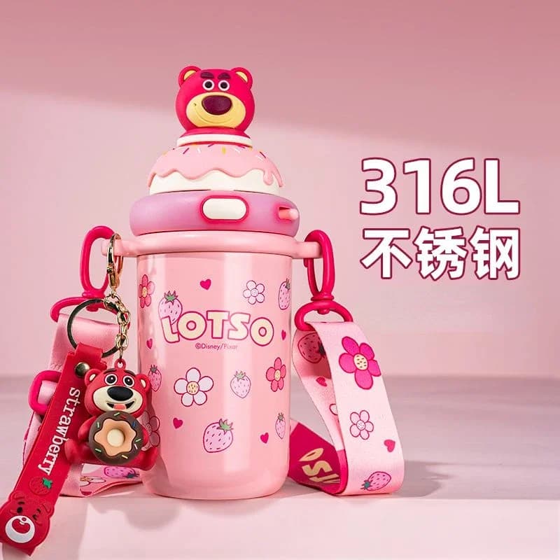 Lotso girls new creative personality cartoon can be carried on the back stainless steel double drink thermos cup holiday gift