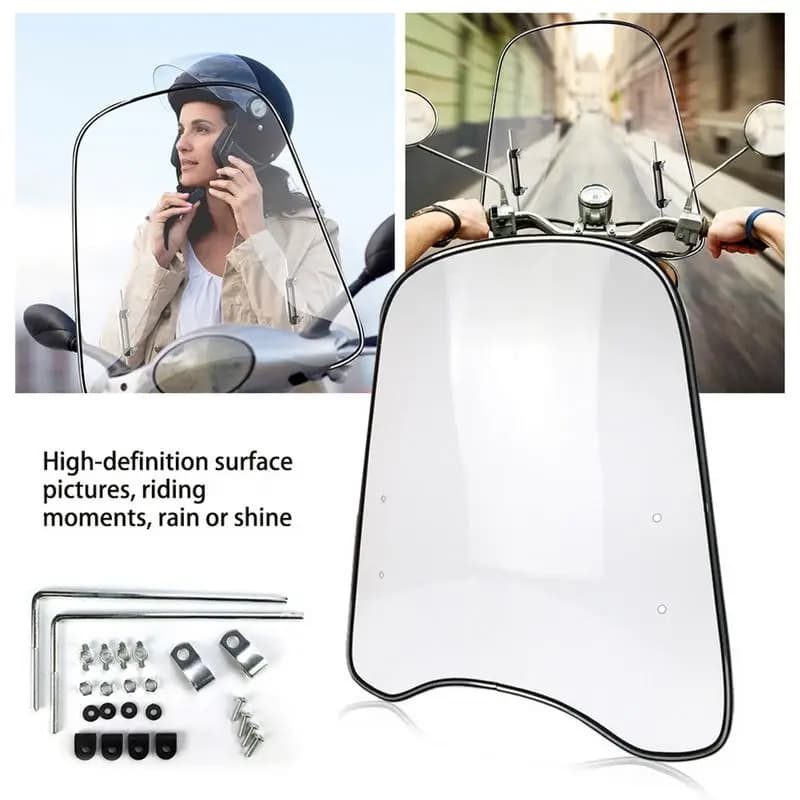 Universal Motorcycle Windshield Large Windscreen Compatible With Motorcycles Electric Cars Scooters And More Clear/ Black