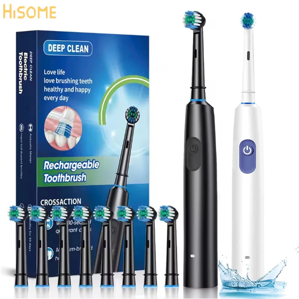 Electric Rotating Toothbrush 5 Modes Cleaning Teeth Brush Waterproof Rotary Electric Toothbrush With Timer with 8 Soft BrushHead