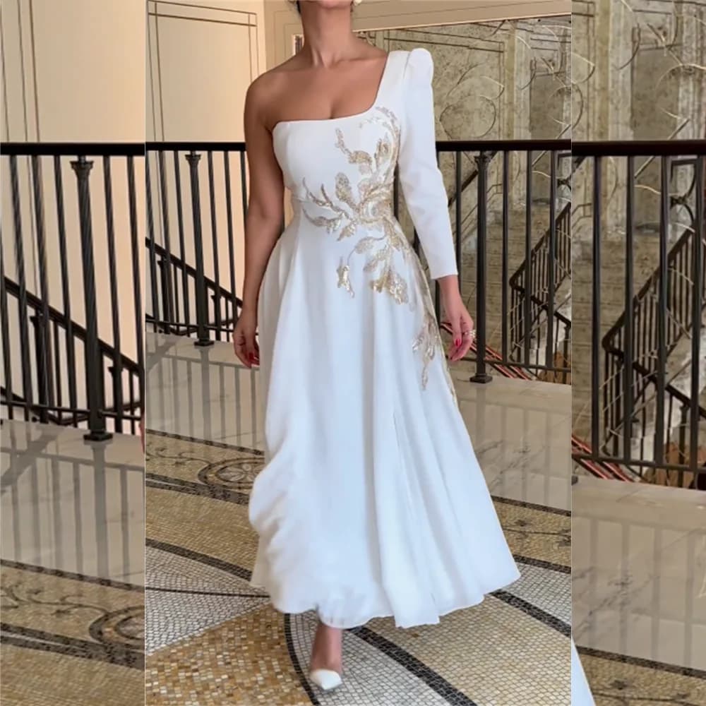 Customized  S Beading Christmas A-line One-shoulder Bespoke Occasion Gown Midi Drs Saudi Arabia  