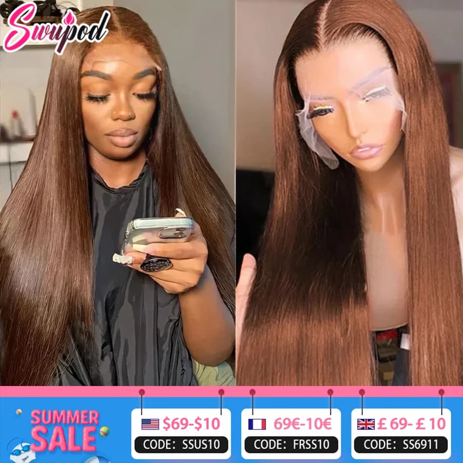200% 360 Full Hd Lace #4 Brown 13x6 Transparent HD Lace Frontal 13x4 Front Wig for Women Straight Wave Remy Human Hair Black Bod