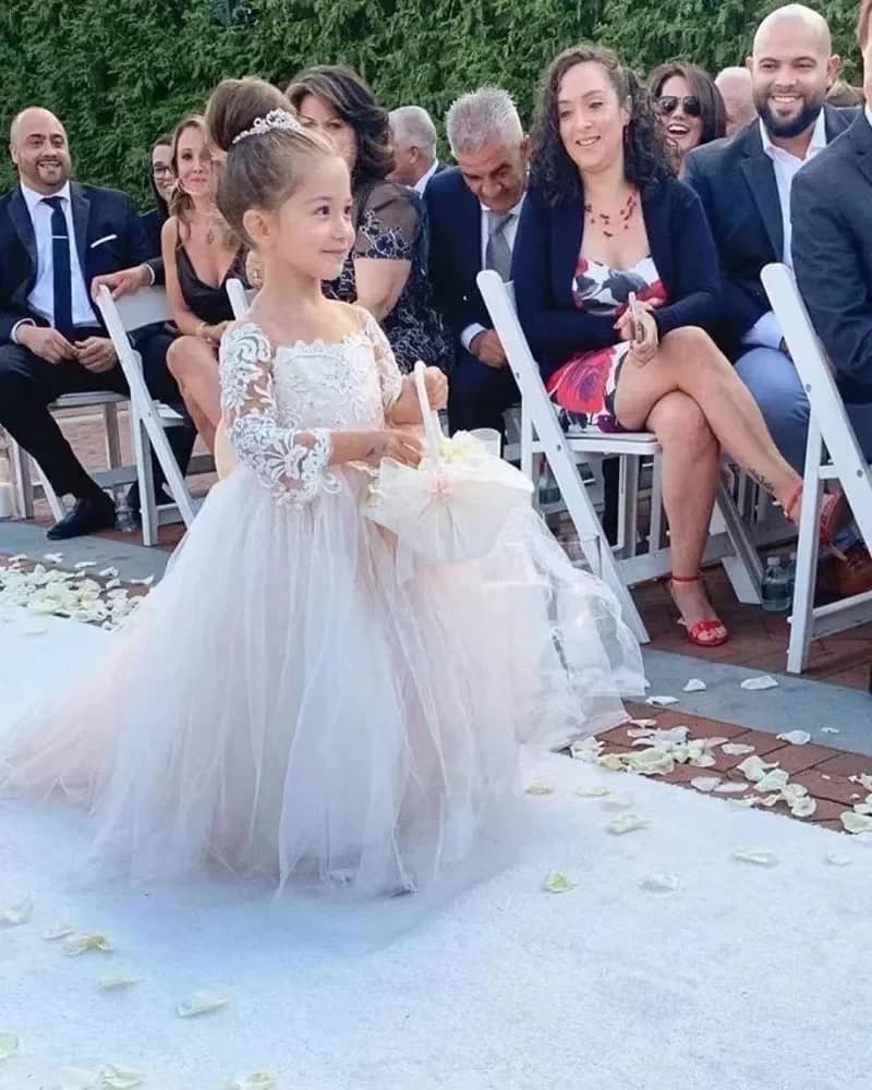 Baby Girl Birthday Dress Champagne Flower Girl Dress For Wedding Bow Kids Princess Prom Gown Lush Dresses For Girls