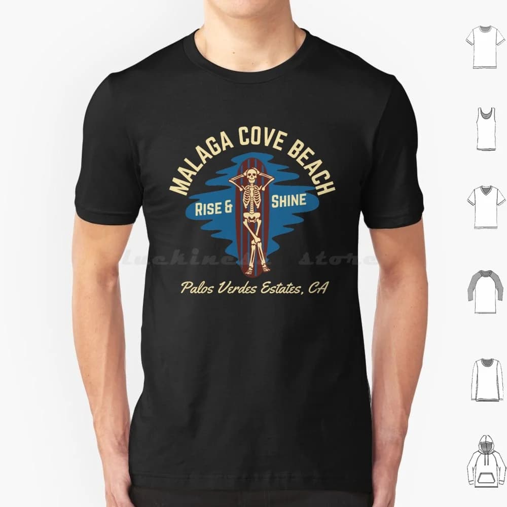 Vintage-Style Malaga Cove Beach Palos Verdes Estates California , Beige Text-Skeleton / Surf / Beach T Shirt Big Size 100%