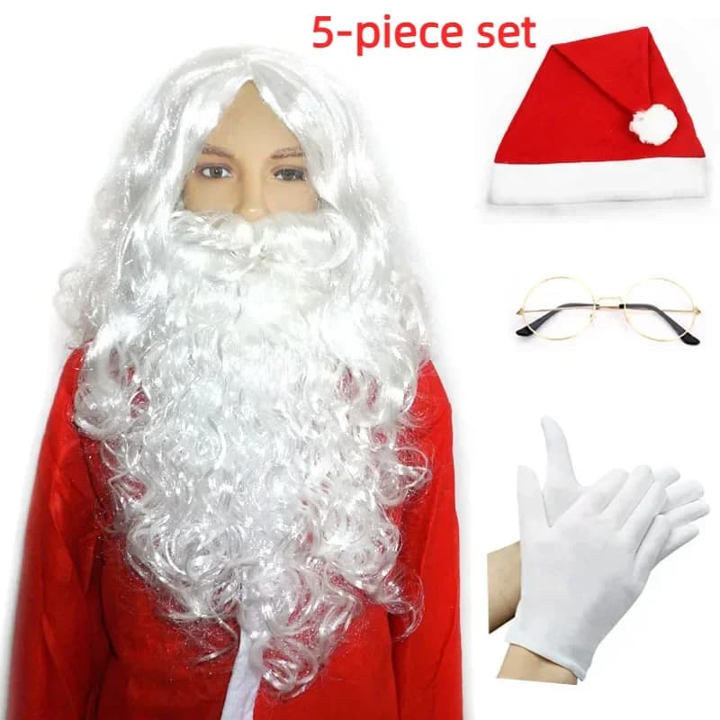 Christmas Santa Claus Wig + Beard Set Costume Accessory Adult Christmas Fancy Red Hat  Santa Wig Cosplay Xmas Party Prop