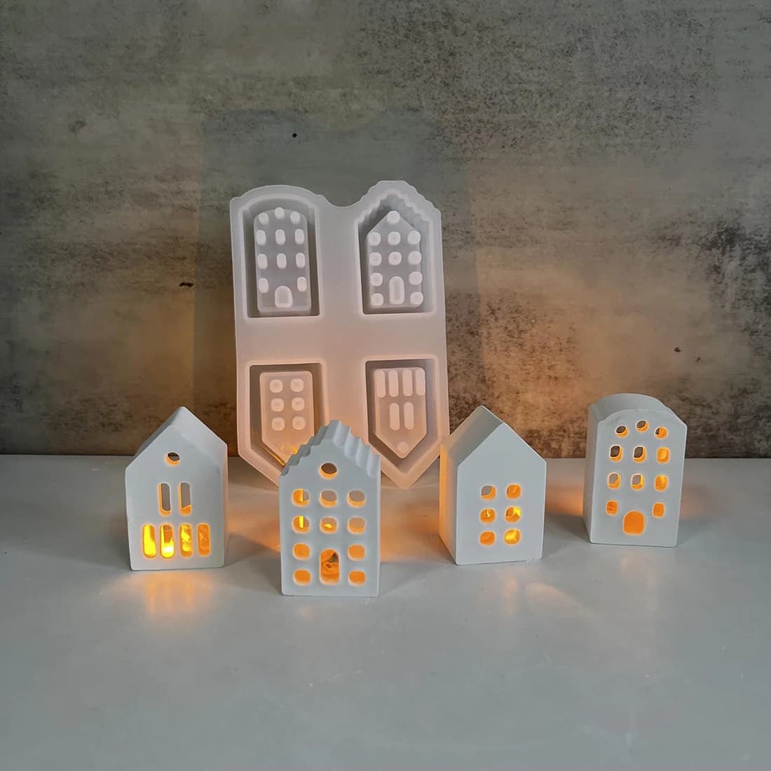 4IN1 European Style House Silicone Mold House Night Light Gypsum Molds Aromatherapy Warm Light Houses Casting Molds Home Decor