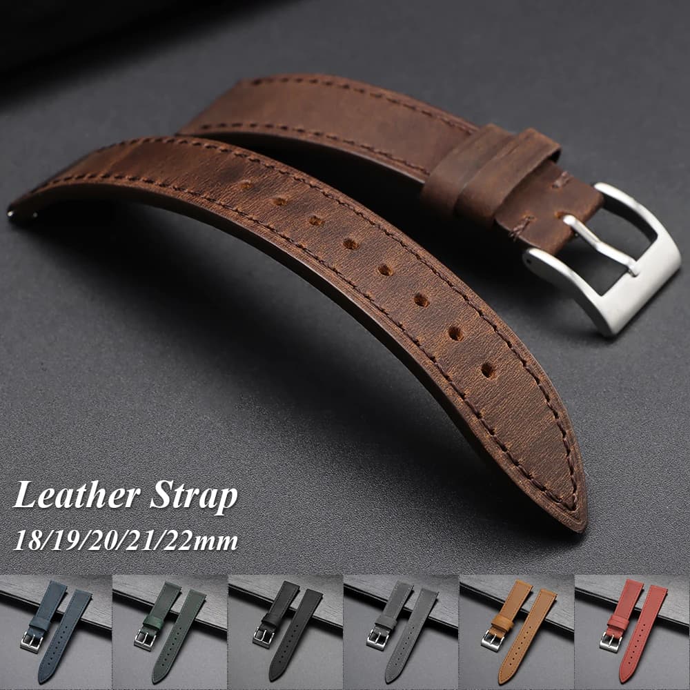 Calfskin Genuine Leather Watchbands Quick Release Watch Band for Seiko 18mm 19mm 20mm 21mm 22mm Vintage Brown Smartwatch Strap