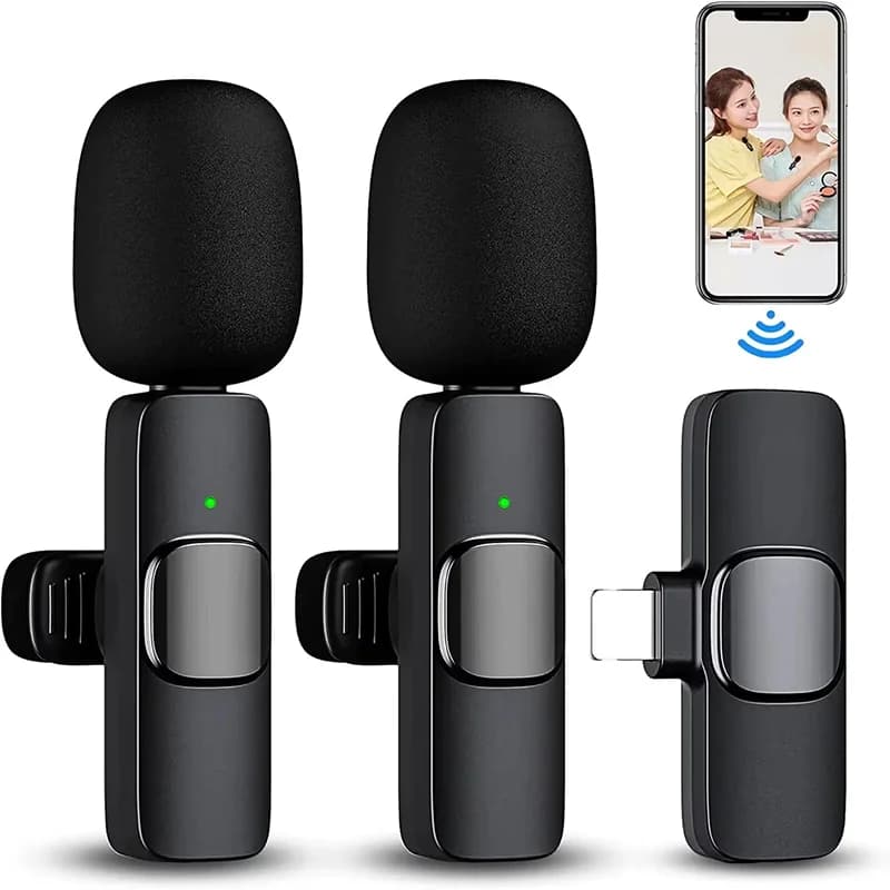 Two Wireless Lavalier Microphones Audio Video Recording Mini Microphone for iPhone Android for vlog YouTube Shooting Microphone