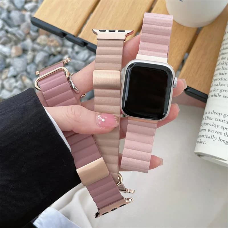 Leather Magnetic Strap For Apple Watch Band Ultra 2 49mm 41mm 45mm 40/44mm 42/46mm Women Bracelets iWatch Series 10 9 8 SE 7 6 5