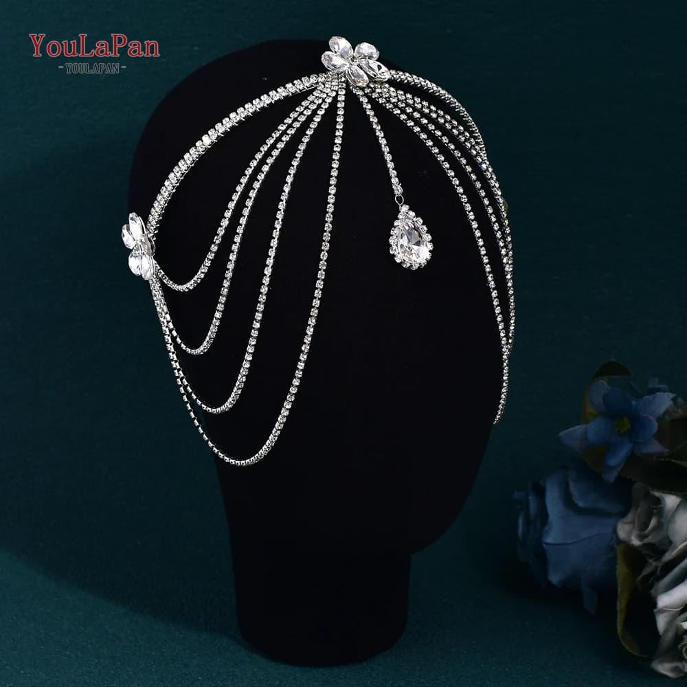 YouLaPan Boho Style Rhinestone Head Chain Bridal Headbands for Women Wedding Accessories Forehead Hair Accessories HP763