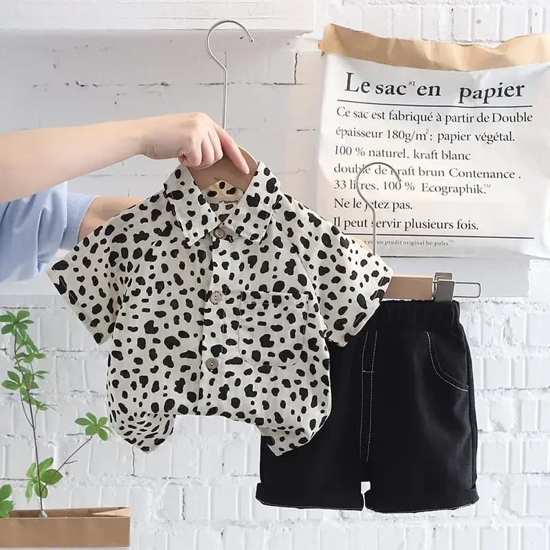 Summer Children Baby Girls Boys Clothes Infant Full Leopard Printe Shirt Shorts 2pcs/sets Kids Cotton Toddler Costume 0-5 YEARS