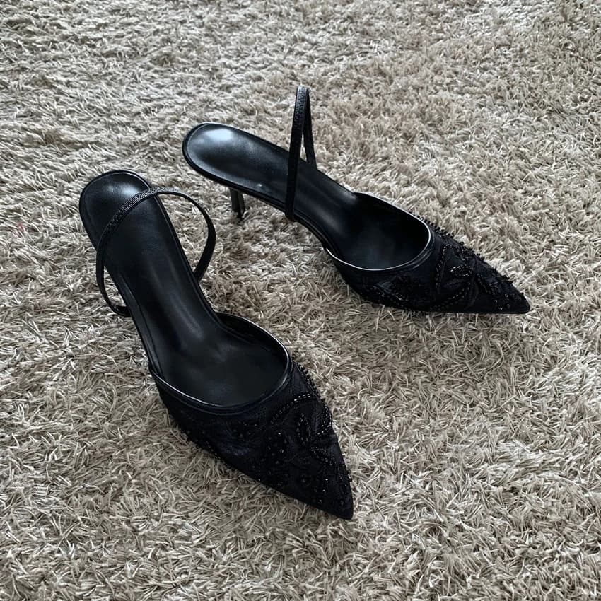 Luxury Brand High Heels Women Sandals Mesh Embroider Elegant Pointed Ladies Slingback Party Wedding Bridal Dress Shoes Woman