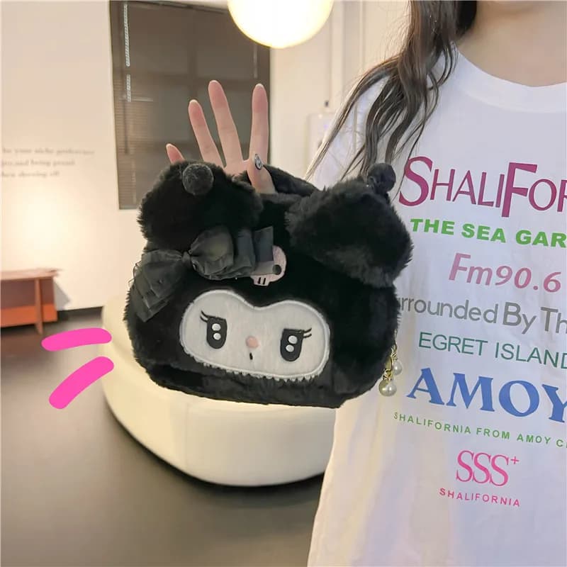 Kawaii Sanrio Plush Kuromi Melody Make Up Cosmetic Bag Cartoon Large Capacity Storage Bags Portable Handbag Girl Gifts