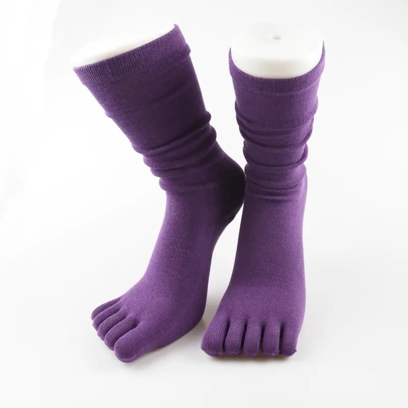 5 Finger Long Socks for Women Girls Combed Cotton Soft Breathable Solid Mid-Calf Business Casual Socks with Toes 10 Colors EUR40