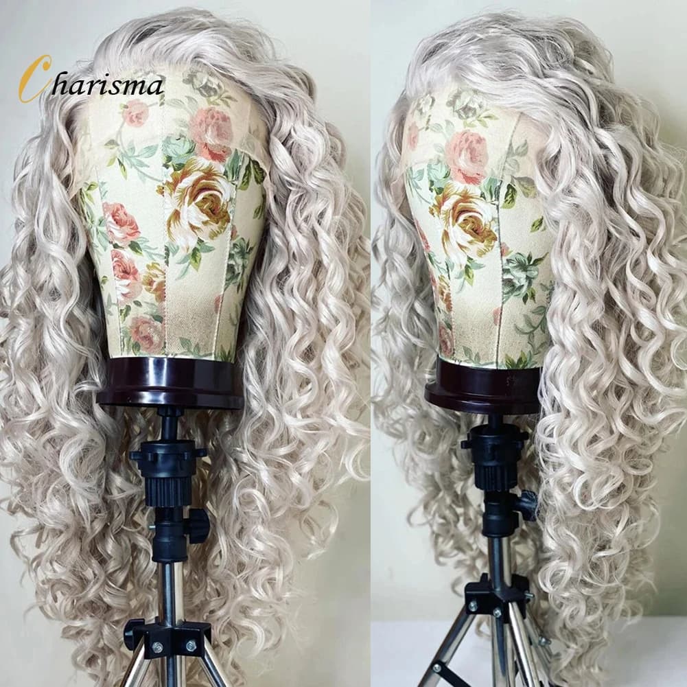 Charisma Gray Wig Soft Synthetic Lace Front Wig Long Deep Wave Grey Pre Plucked Hairline Cosplay Wigs For Women