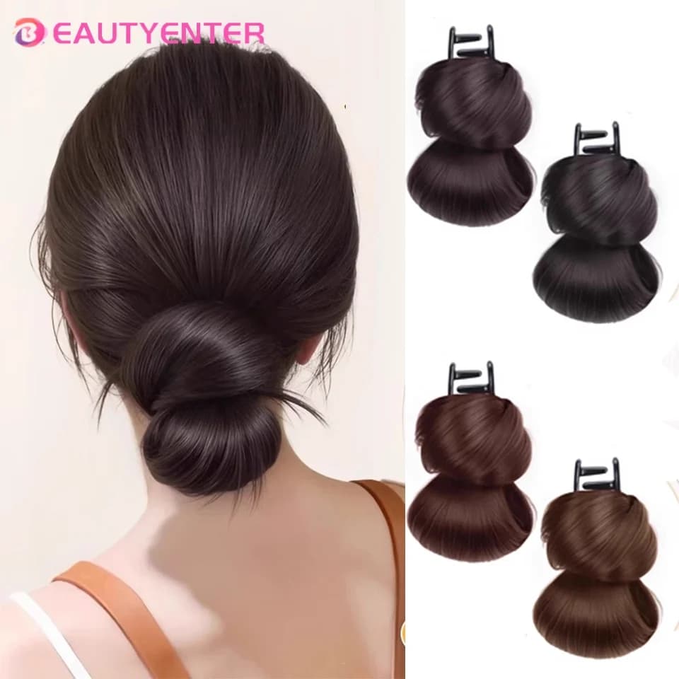 Synthetic Clamp Type Bowknot Hair Bun With Claw Clip Elegant And Natural Shuttlecock Head Ponytail Hair Extensions For Women