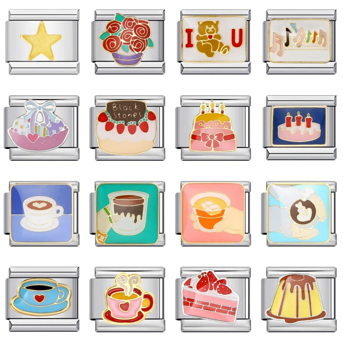 Fashion Cake Coffee Cappuccino Apple Pie Pudding Italian Charm Links Fit 9mm Stainless Steel Bracelet Jewelry DIY Making Beads