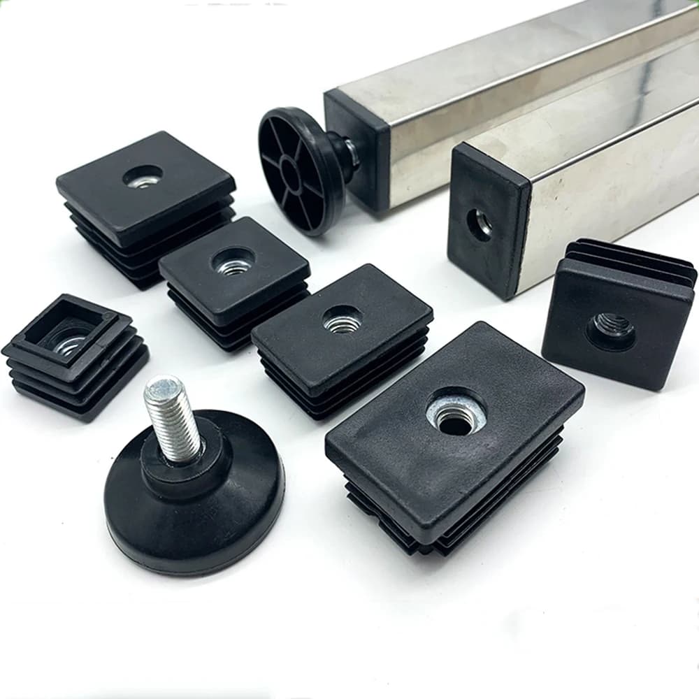 4Pcs Adjustable Furniture Feet And Square/Rectangular Tube Plug With Nuts Black Sofa Chair Table Leveler Legs For Furniture