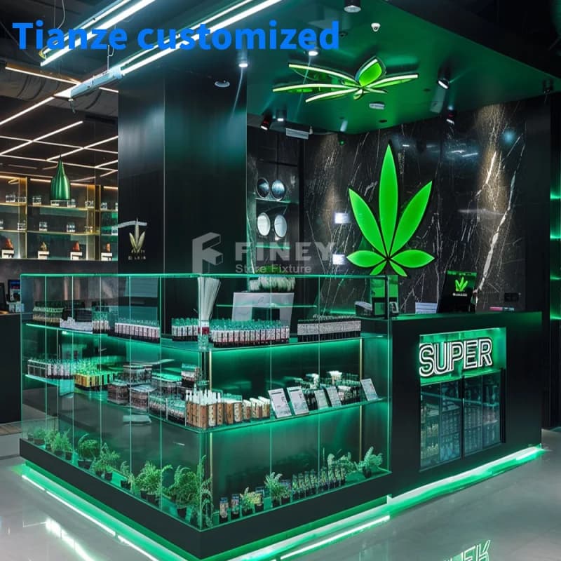 (Customized) custom modern smoke shop interior decoration design canabs shop showcase display accessories showroom furniture
