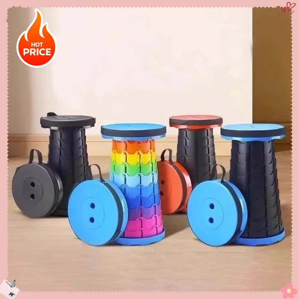 Portable Plastic Folding Telescopic Chair, Lightweight Adjustable Stool for Fishing Beach Camping, Compact Outdoor Foldable Seat