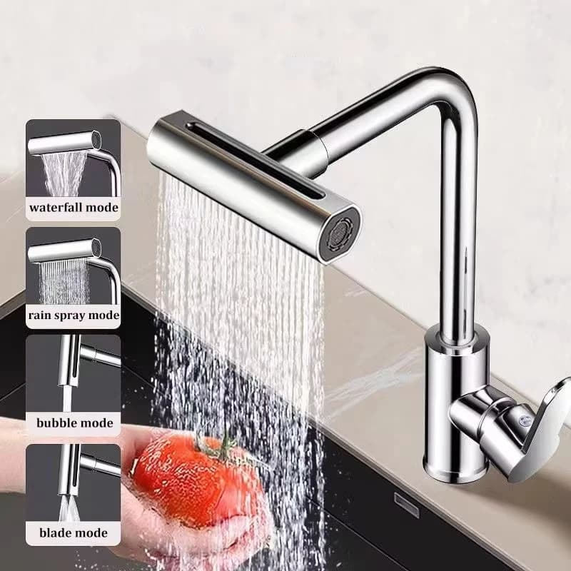 Waterfall kitchen faucet stainless steel 360° rotating waterfall flow spray head hot and cold water sink mixer kitchen faucet