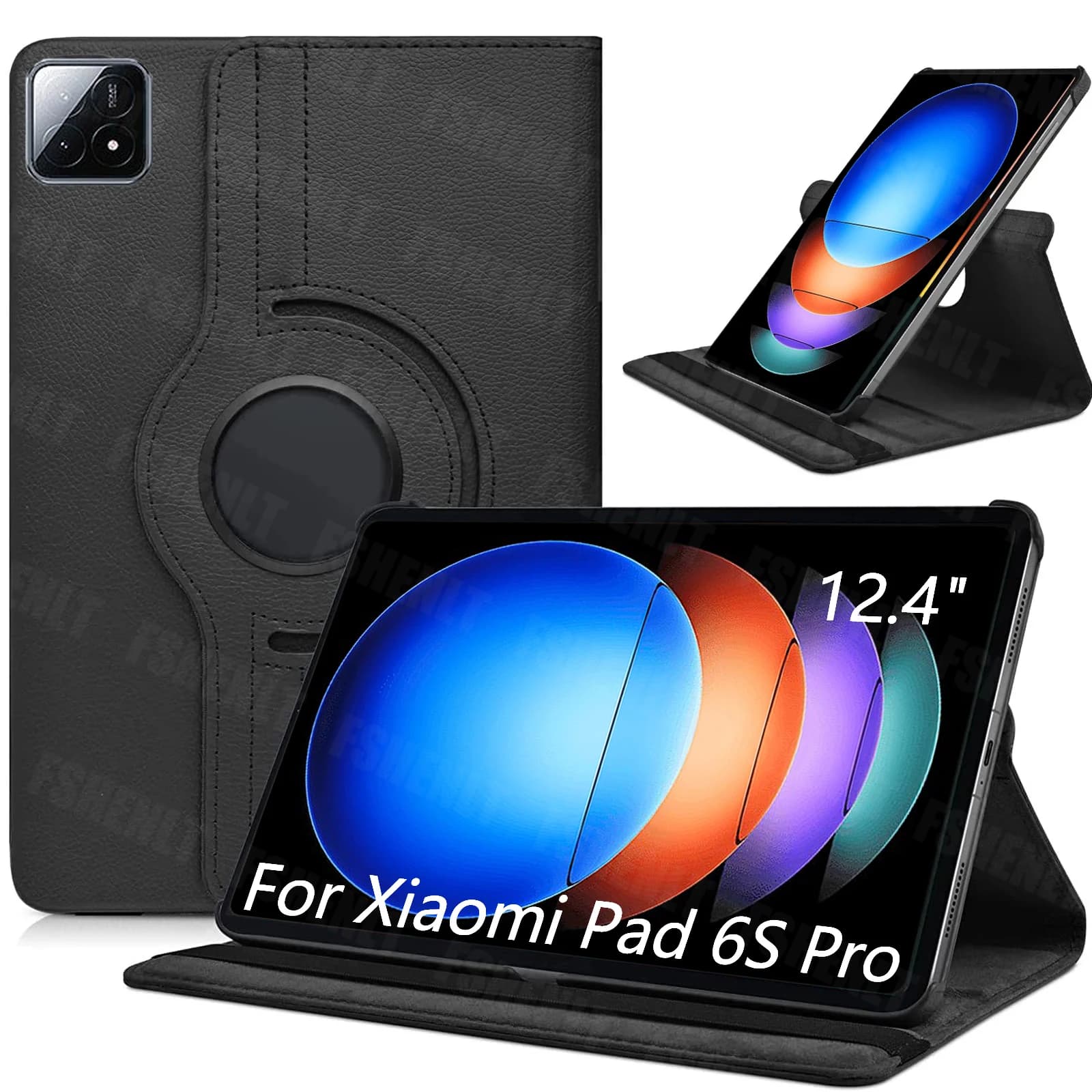 Leather Case for Xiaomi Pad 6S Pro 12.4" Tablet 2024 Protective Case with Sleep/Wake Function and 360 Rotating Stand Cover