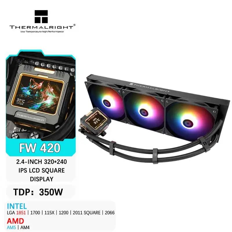 Thermalright FW 420 All-in-one CPU Water cooling cooler 2.4" IPS LCD monitor Customizable themes For LGA1851/1700 AMD AM4 AM5