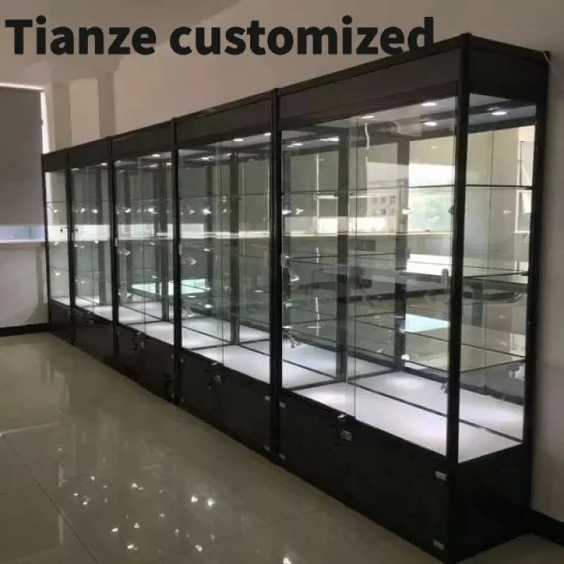 Customized-Aluminum Frame Display Cabinet LED Light Glass Display Show Adjustable Shelves Smoke Shop Accessories Glass Show