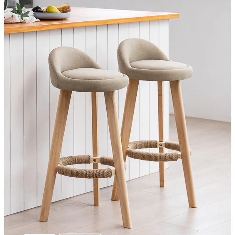 Bar Height Bar Stools Without Back Wooden Tall Stools for Kitchen Island Modern Bar Chairs Cotton and Linen Barstools  Furniture