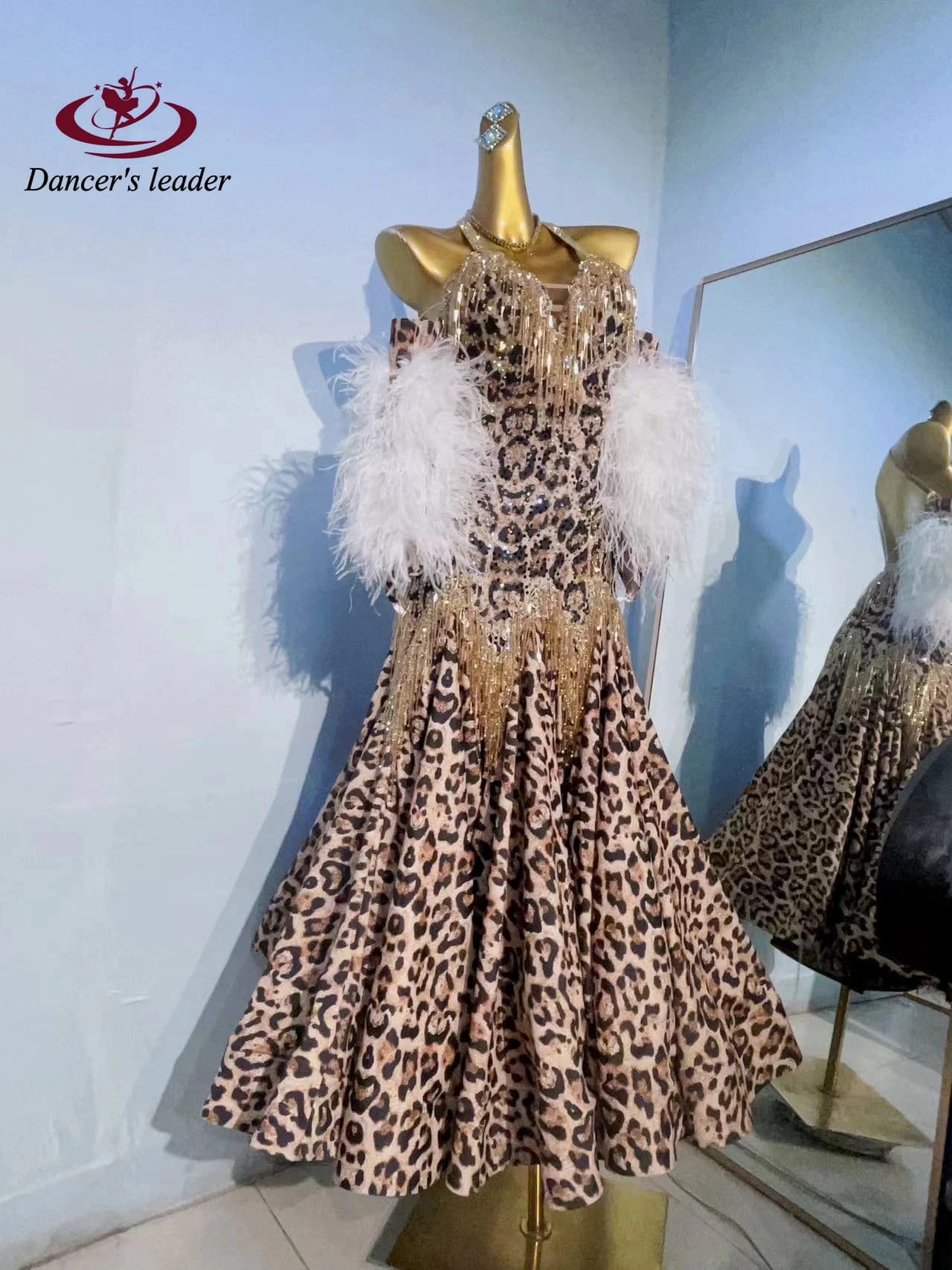 Latin Dance Dress High-end Custom Leopard Print Large Skirt Precisely Tango Women's Adult Stage Professional Clothing