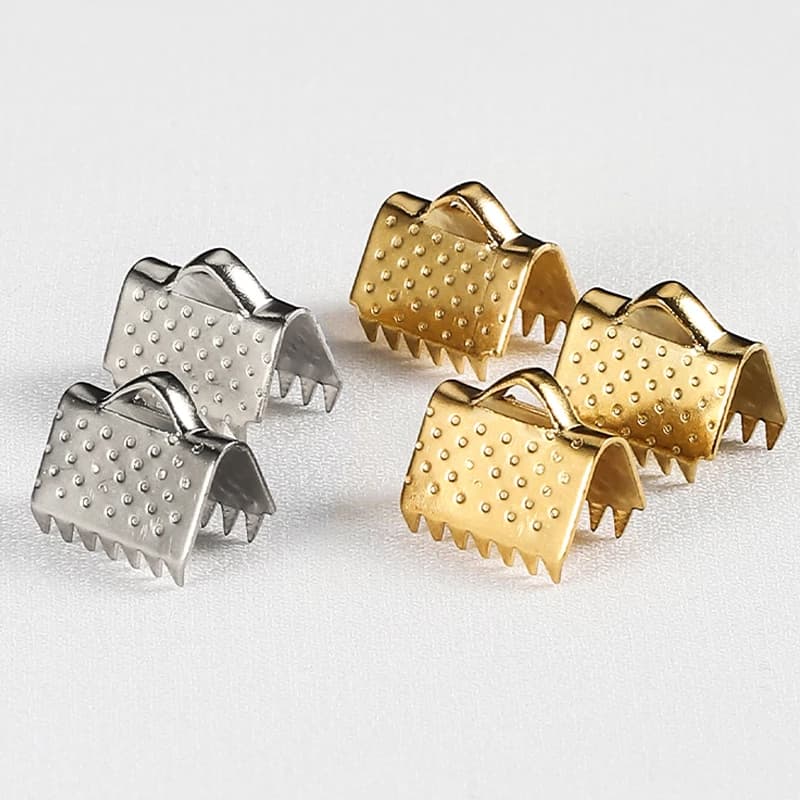 50pcs 20pcs Stainless Steel Fastener Crimp Clips Cords End Caps Leather Foldover Toothed Cove Clasps for Jewelry Making DIY