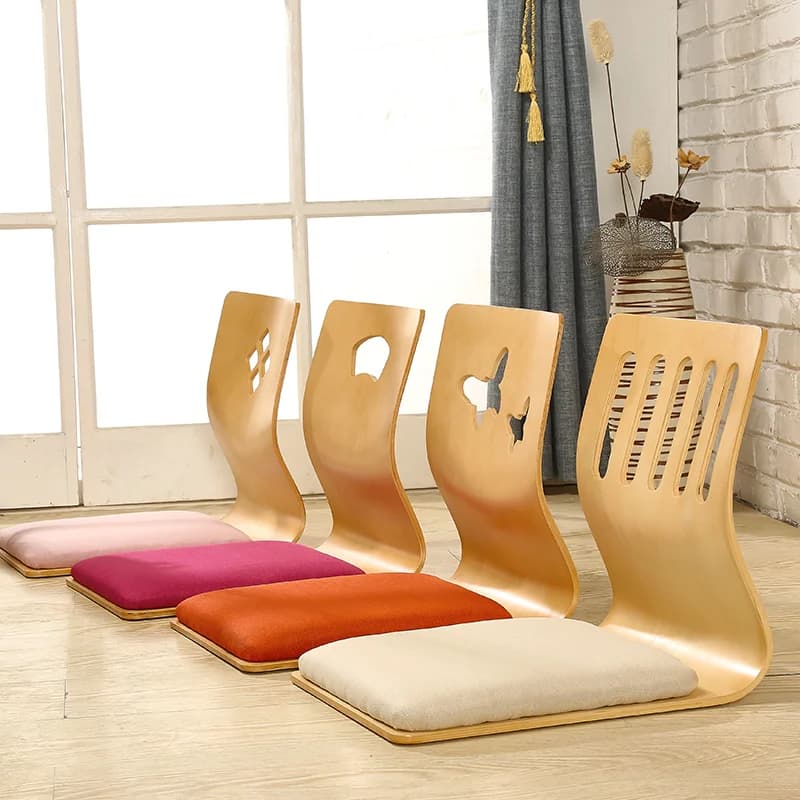 4pcs/lot Japanese Style Legless Chair Thick Cushion Seat Living Room Furniture Asian Tatami Floor Zaisu Chair Natural Finish