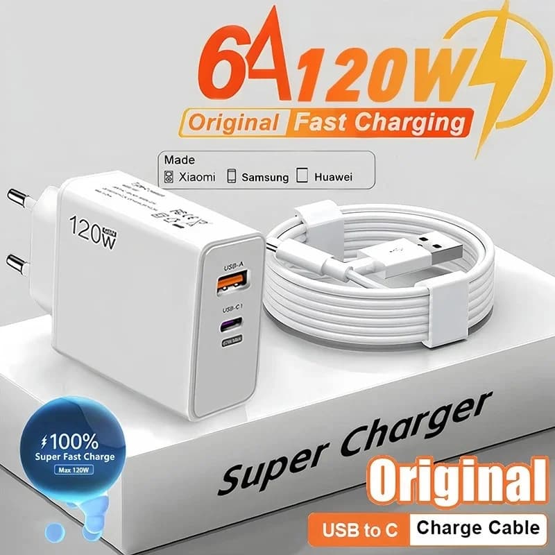 120W 6A Fast Charger USB C PD Quick Charging USB Charger Type C PD Cable Mobile Phone Adapter For iPhone Samsung Xiaomi Huawei