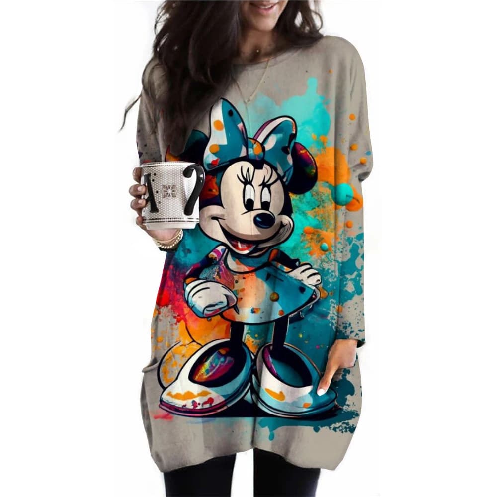 Women's T-shirt Disney Mickey Mouse printed long sleeved top for autumn daily loose long sleeved pocket pullover for women's com
