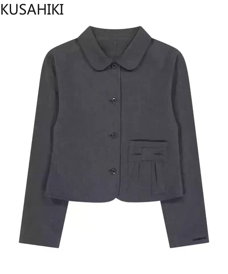 KUSAHIKI 2025 spring autumn Retro Japanese Campus Style Suit Jacket Top Girls School Tailored Coat for Women