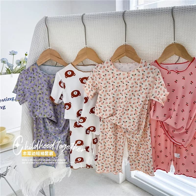 Summer Cute Girls Loungewear Baby Girl Floral Top Children's Short-sleeved Tops Pants Pajamas Two-piece Set Clothes