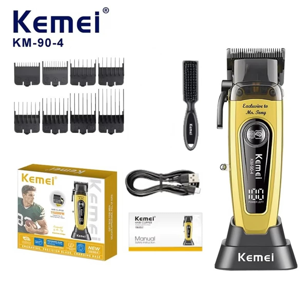 Kemei Professional 11500 RPM Hair Clipper for Barbers Rechargeable Trimmers Brushless Motor Hair Cutting Machine for Men KM-90-4