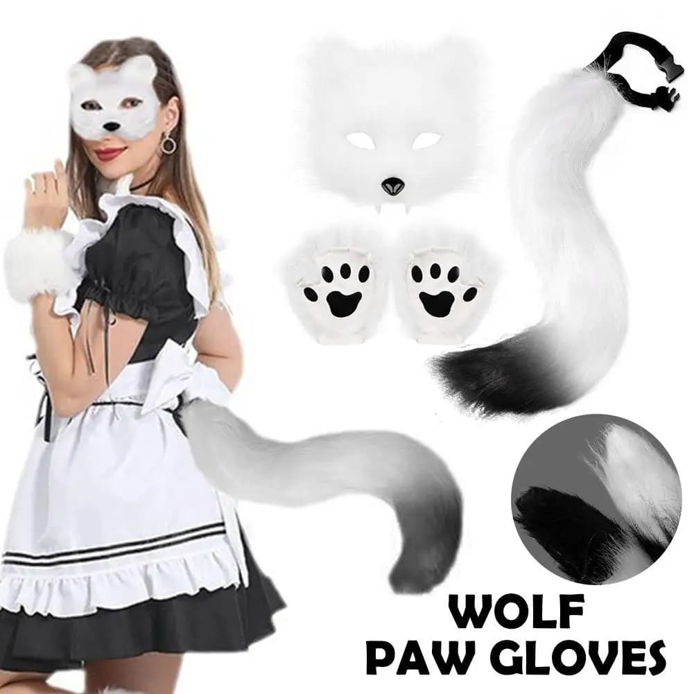 Wolf Paw Gloves Faux Fur Cat Fingerless Mittens Winter Cosplay Halloween Fancy Warm Accessories Party Costume I0K5