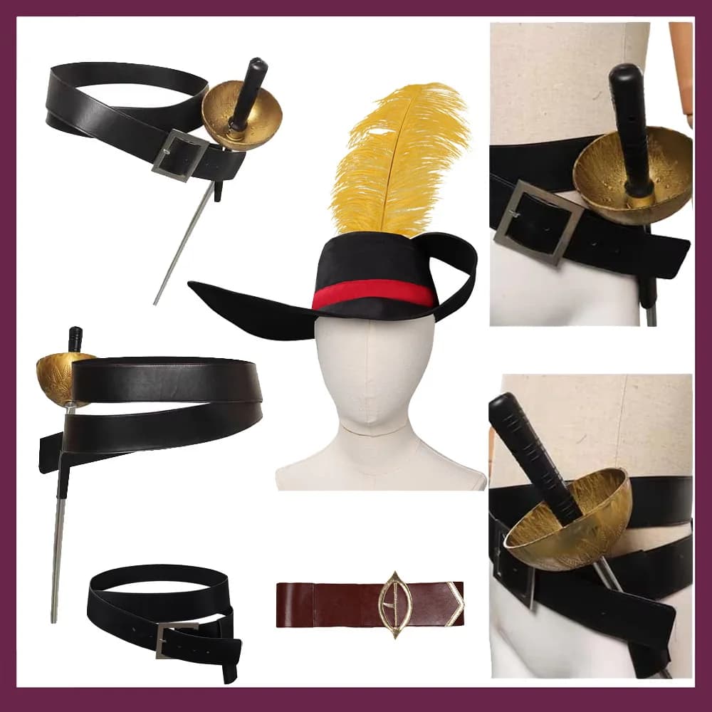 Kids Children Puss Cos in Boots The Last Wish Puss Belt Sword Cosplay Suit Costume Hat Halloween Party Prop Accessories Outfits