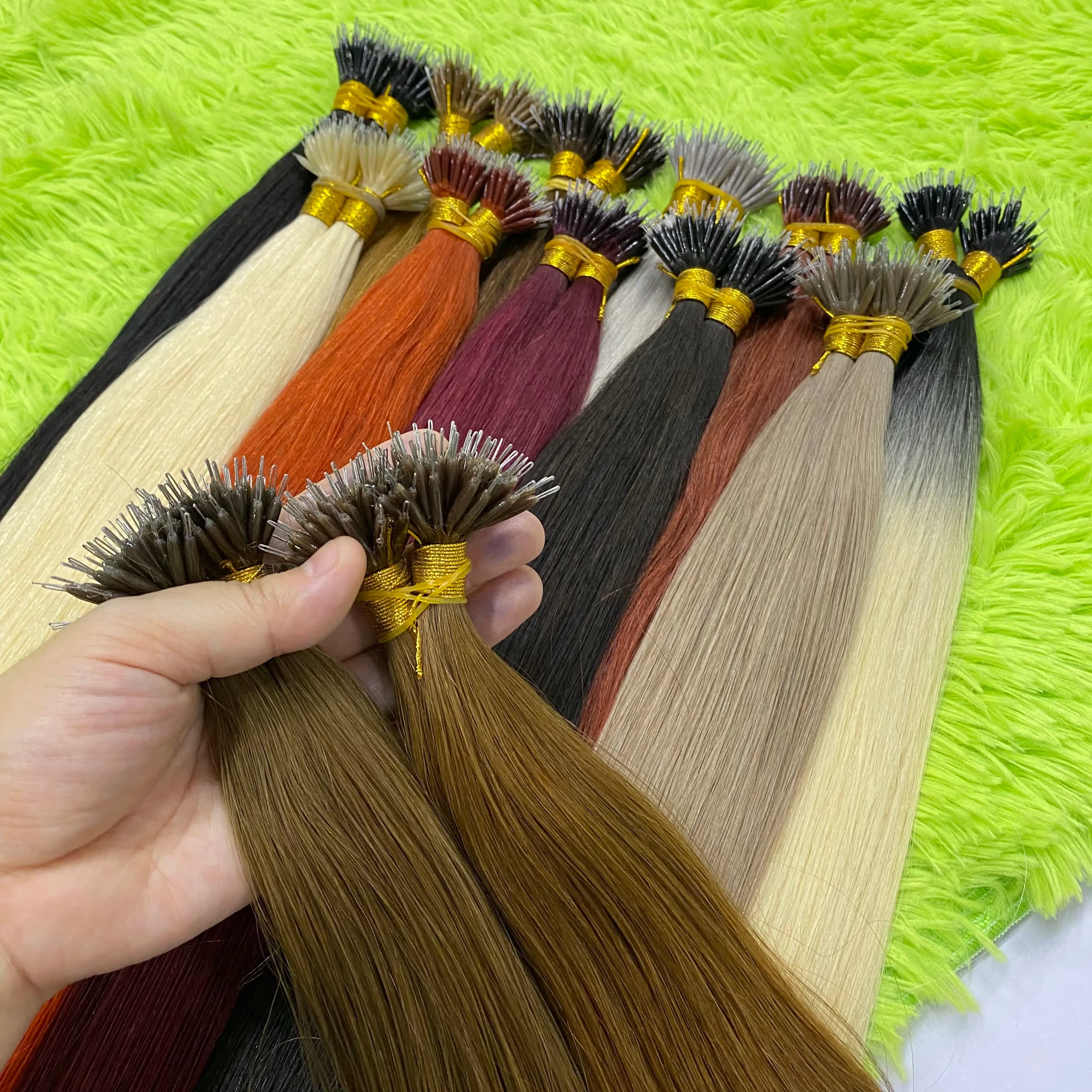 Straight Nano Rings Tip Hair Extension Ombre Natural Virgin 100% Human Hair Bulk Blonde Bundles Micro Beads Wholesale keratin