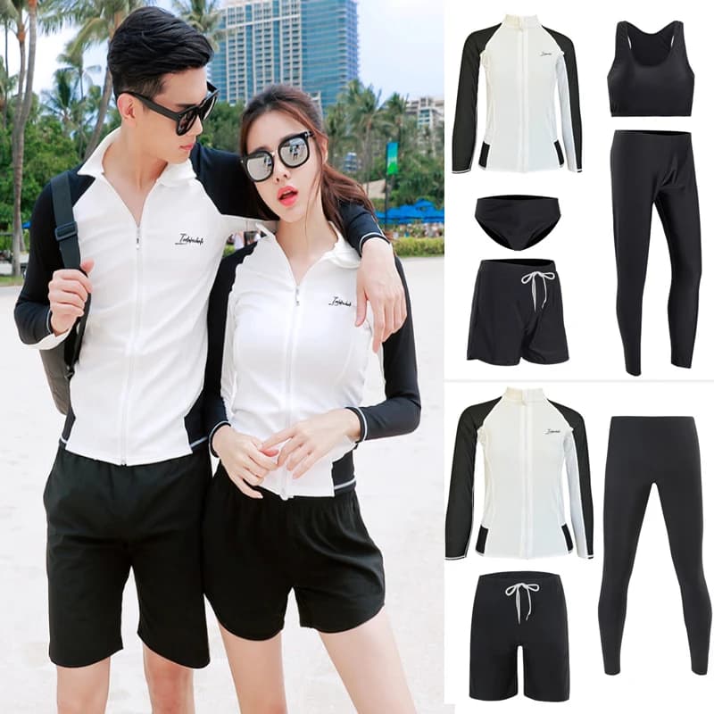 New Couple Style Diving Suit Rash Guard Women Men's Split Surfing Swimwear with Zipper Parenting Long Sleeved Pants Clothing