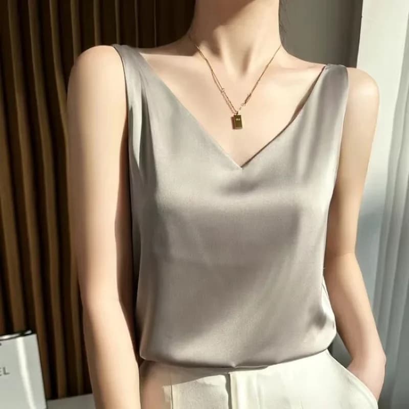 S-3XL Women Satin Silk Lace Summer Tank Tops Camis Vest Blouse Casual lady V-Neck Sleeveless Straps Vest Shirt