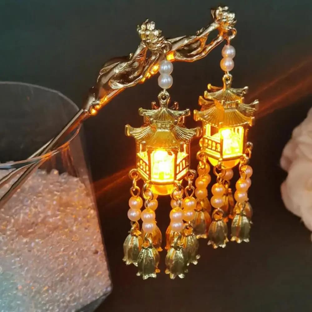 Retro Lantern Tassel Luminous Hairpin Chinese Style Vintage Chopstick Hair Sticks Women Headwear Headdress Jewelry Accessories