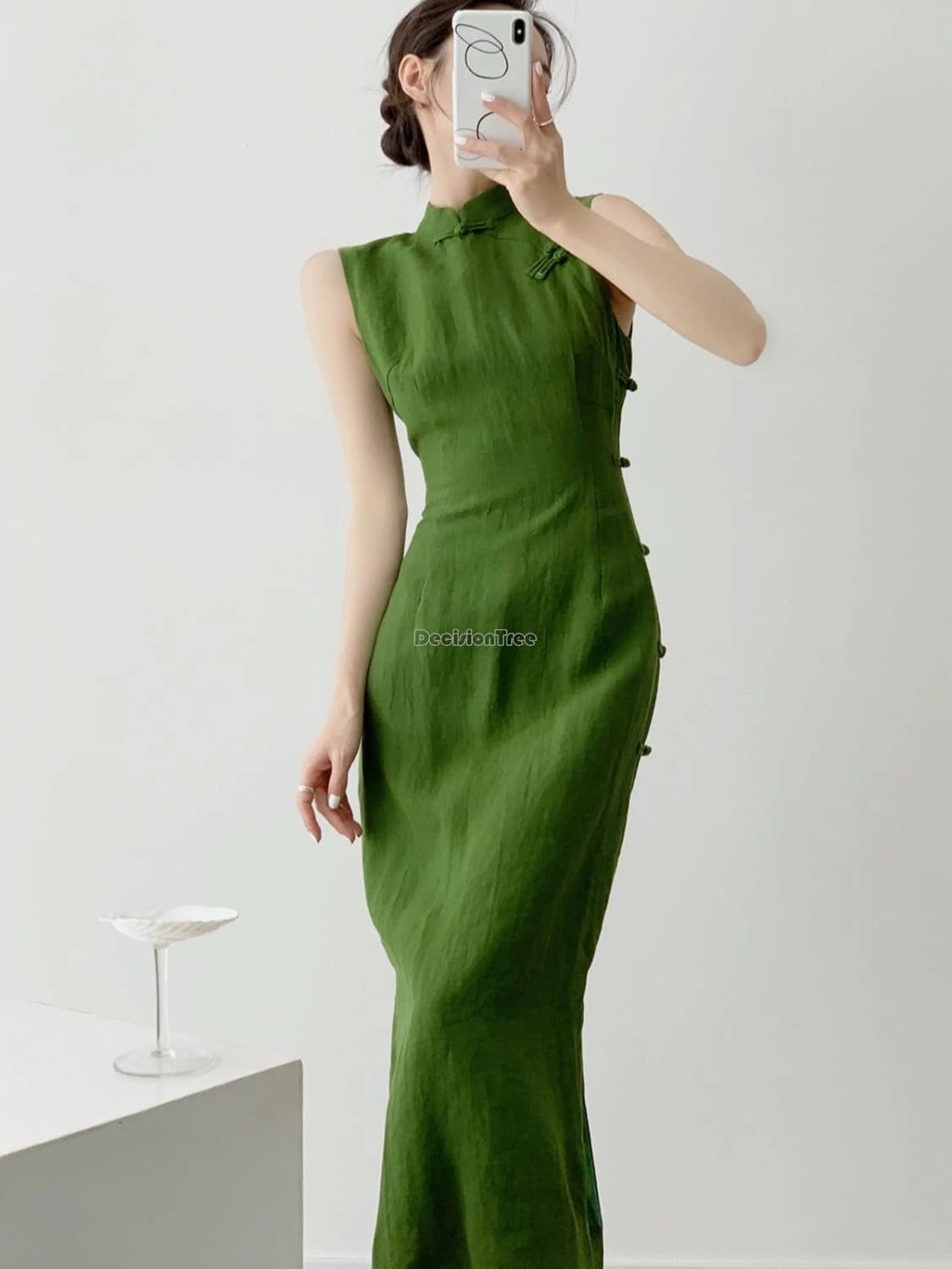 2025 vintage natural literature art dress chinese style daily improved leisure qipao sexy sleeveless waist cinching slit qipao