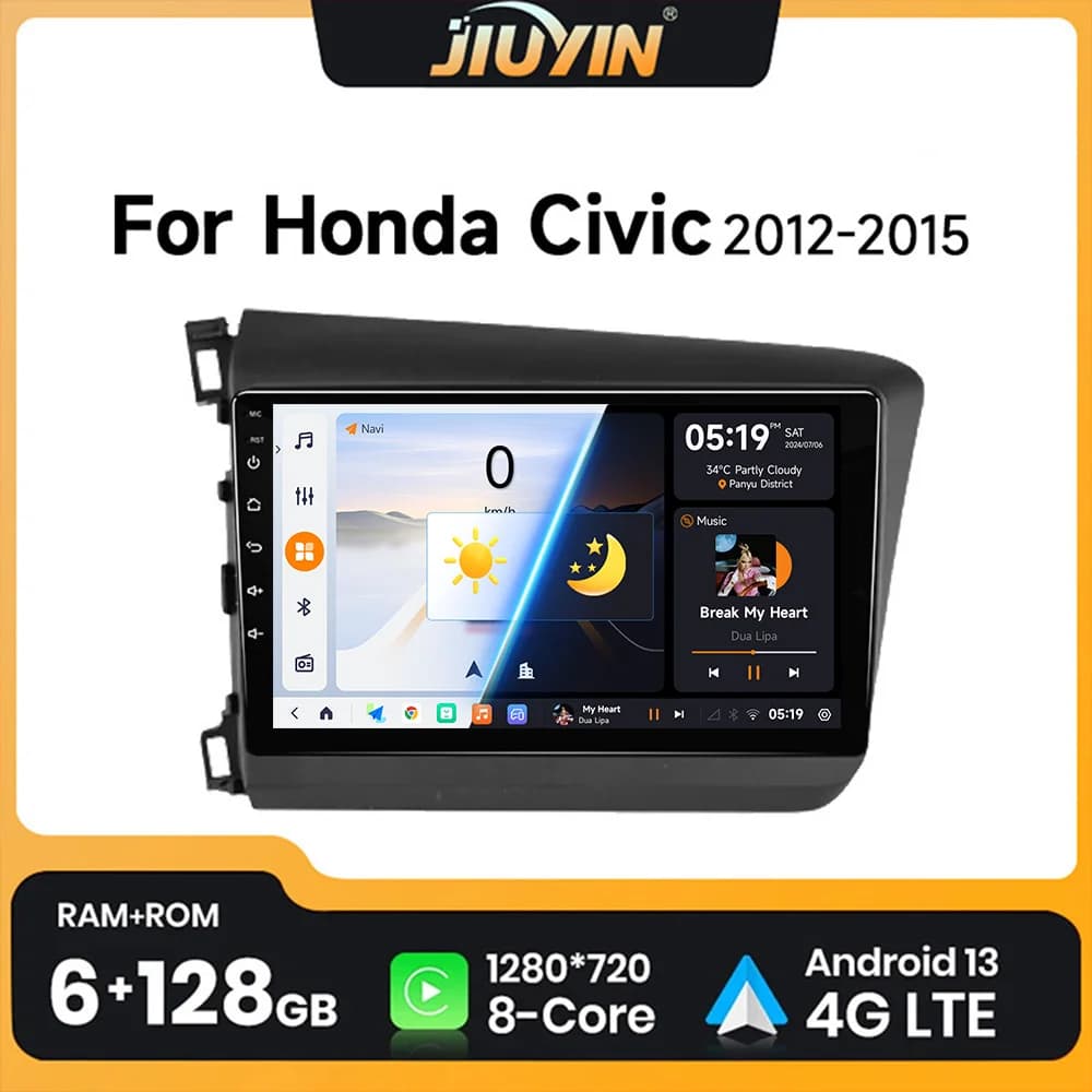 9 inch for Honda Civic 2011-2013 2014 2015 Android 13 WIFI Car Radio Multimedia Video Stereo Player Navigation GPS CarPlay WIFI