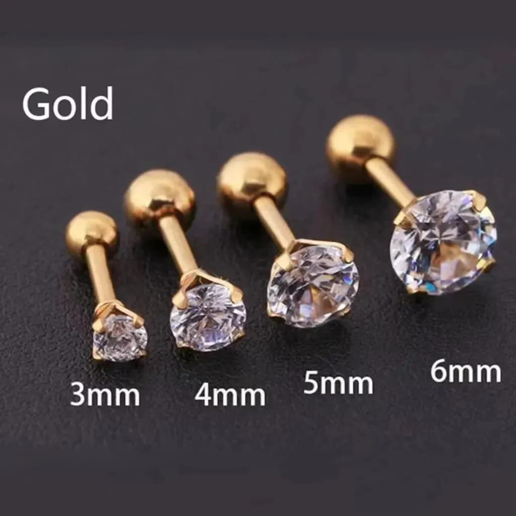 3Pcs/Set 3/4/6mm Simple Crystal Stainless Steel Stud Earrings for Women Men Vintage Geometric Piercing Earrings Y2K Jewelry Gift