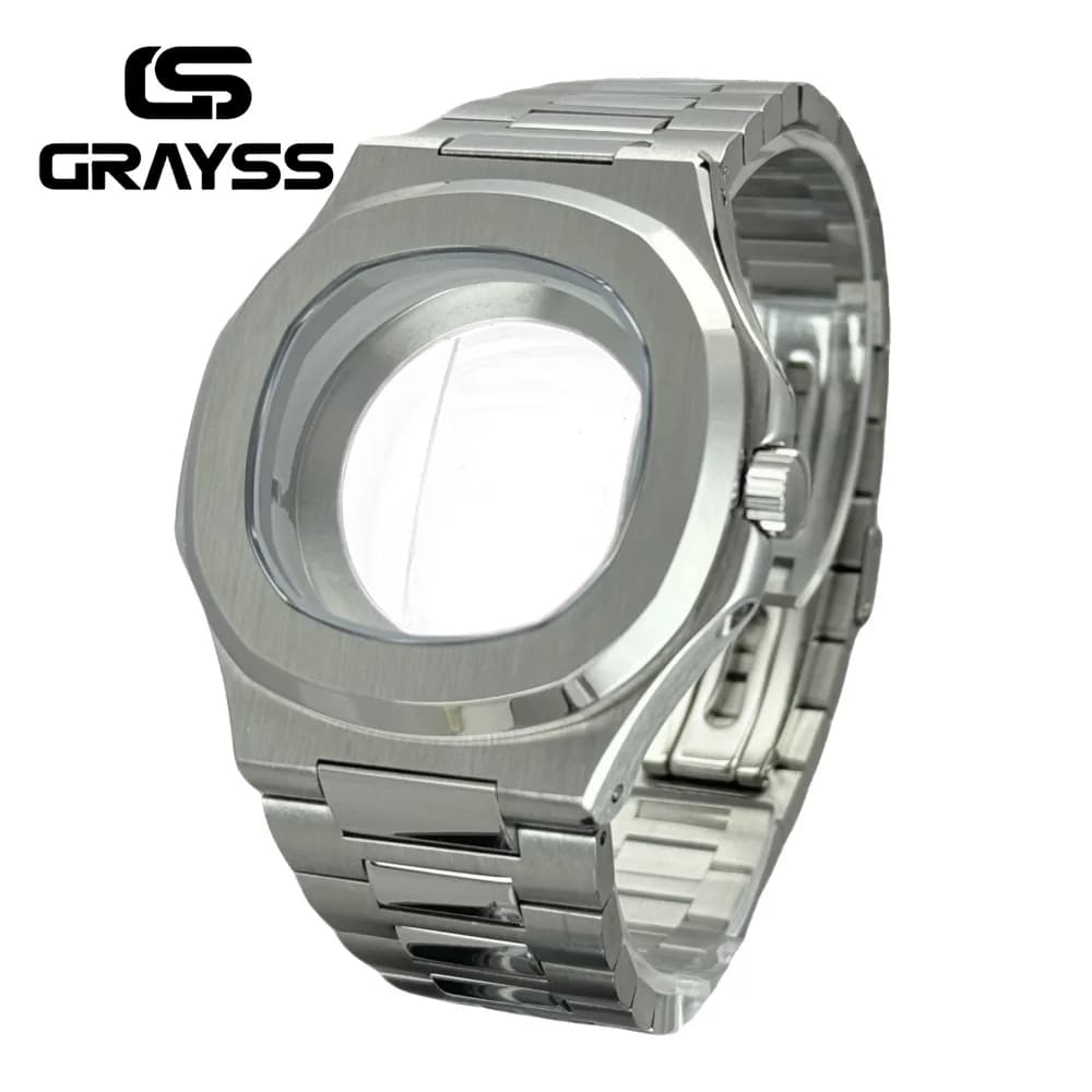 Square Watch Case 316L Steel Bracelet for Nautilus NH34 NH35 NH36 4r35 Movement Sapphire Glass Watch Spare Part