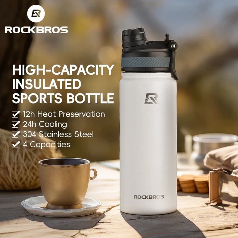 ROCKBROS Cycling Thermal Water Bottle 1.2L Large Capacity Insulated Kettle Heat Storage Water Cup Sports MTB Cycling Accessories